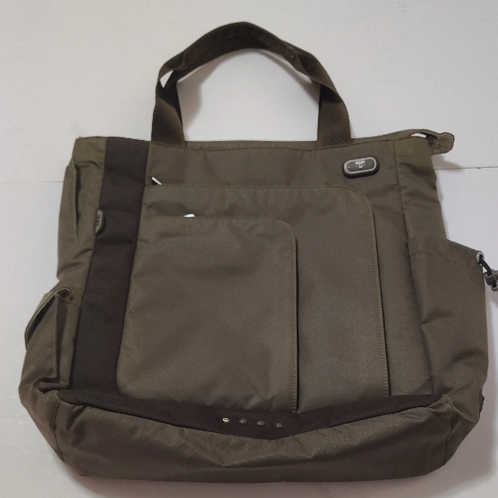 Tumi T Tech Olive Army Green Ballistic Nylon Tote Bag Water Bottle Slot
